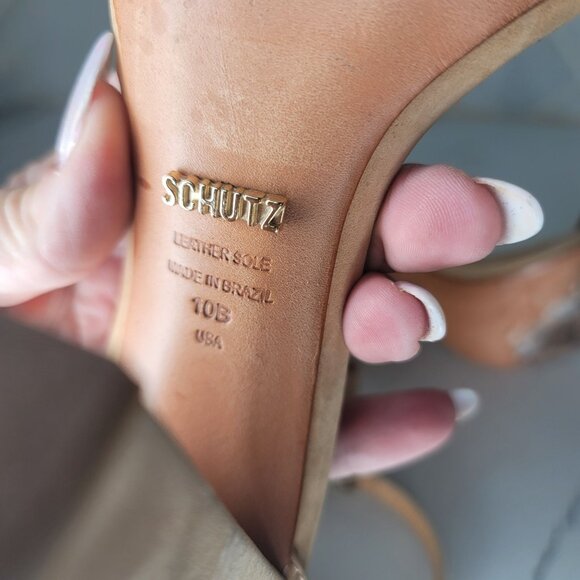 Schutz Women's Beige Suede Ankle Strap Block Heel Sandals nude Size 10B - Picture 4 of 9